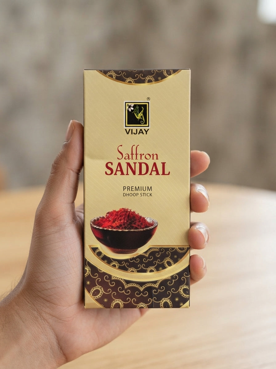 Vijay Saffron Sandal Dhoop Sticks – Pure & Aromatic Incense | truepuja
