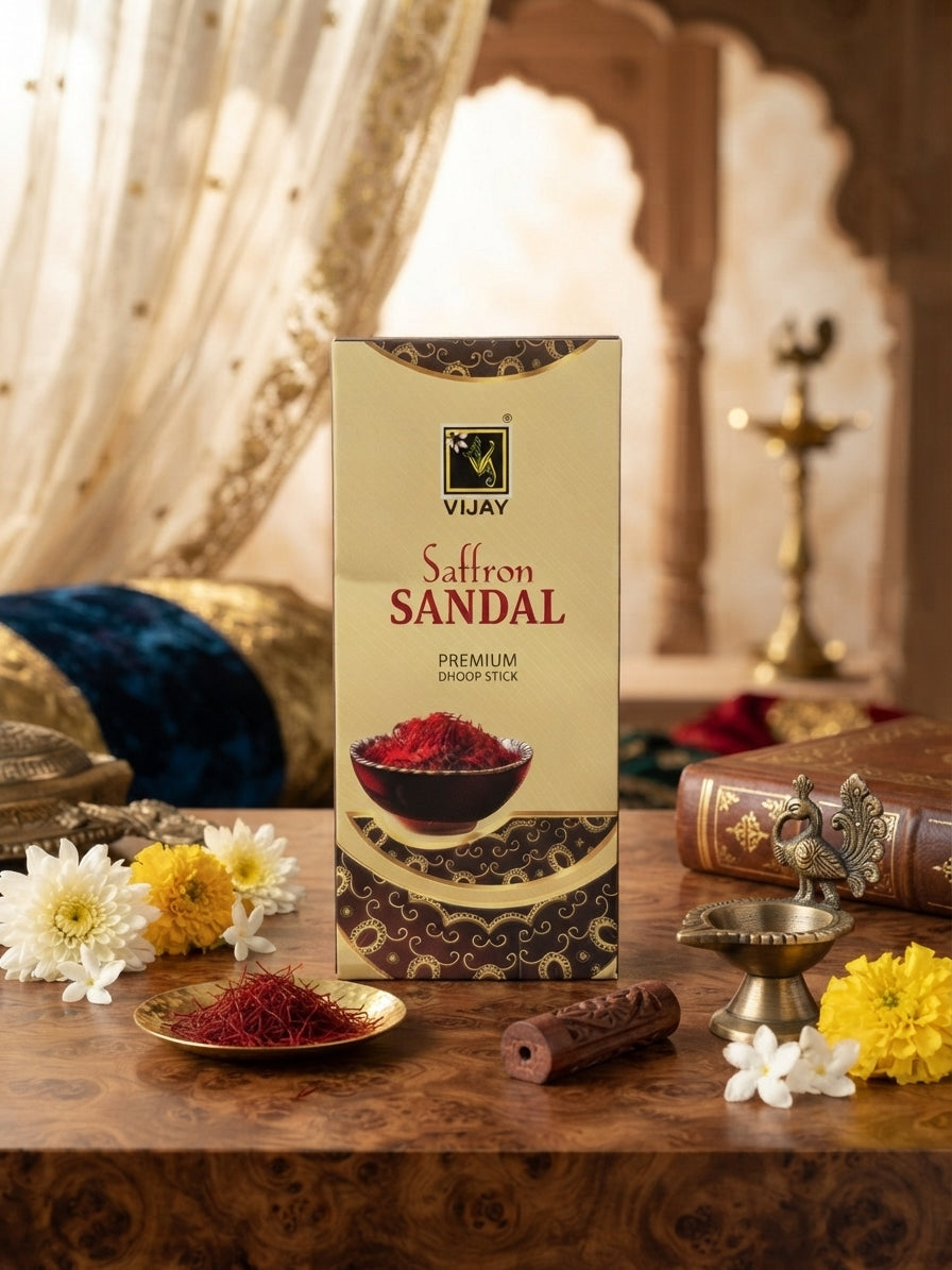 Vijay Saffron Sandal Dhoop Sticks – Pure & Aromatic Incense | truepuja
